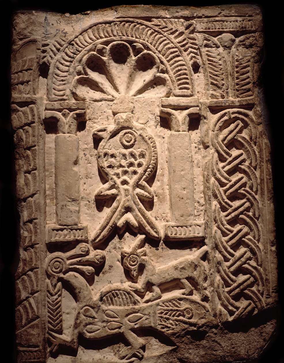 Wall fragment of high reliefs with fish (Christian symbol), 6th or 7th ...