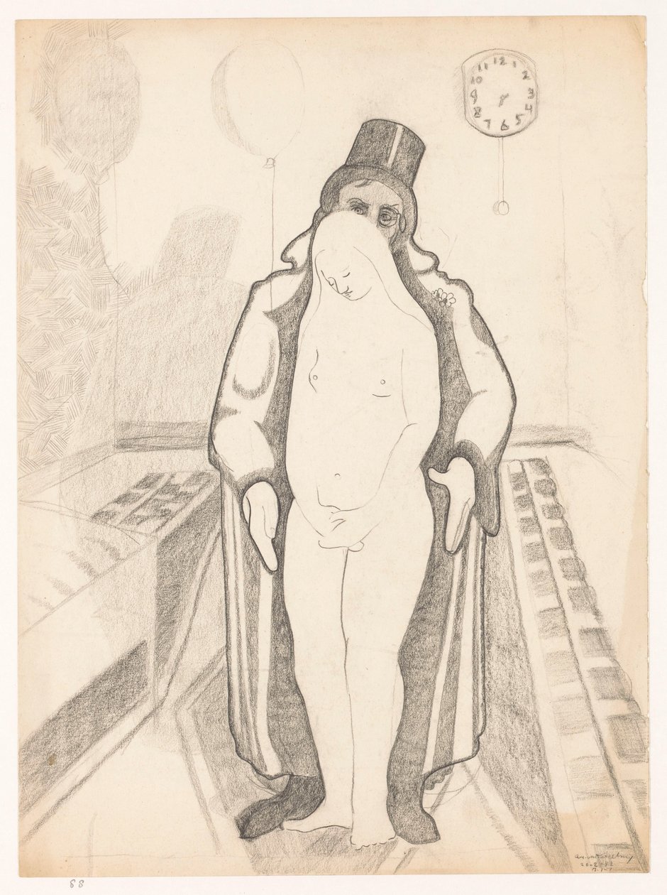 Man in Black, Naked Woman and Clock, B-1-1, February 26 (Self-Portraits of Cor van Teeseling) by Cor van Teeseling