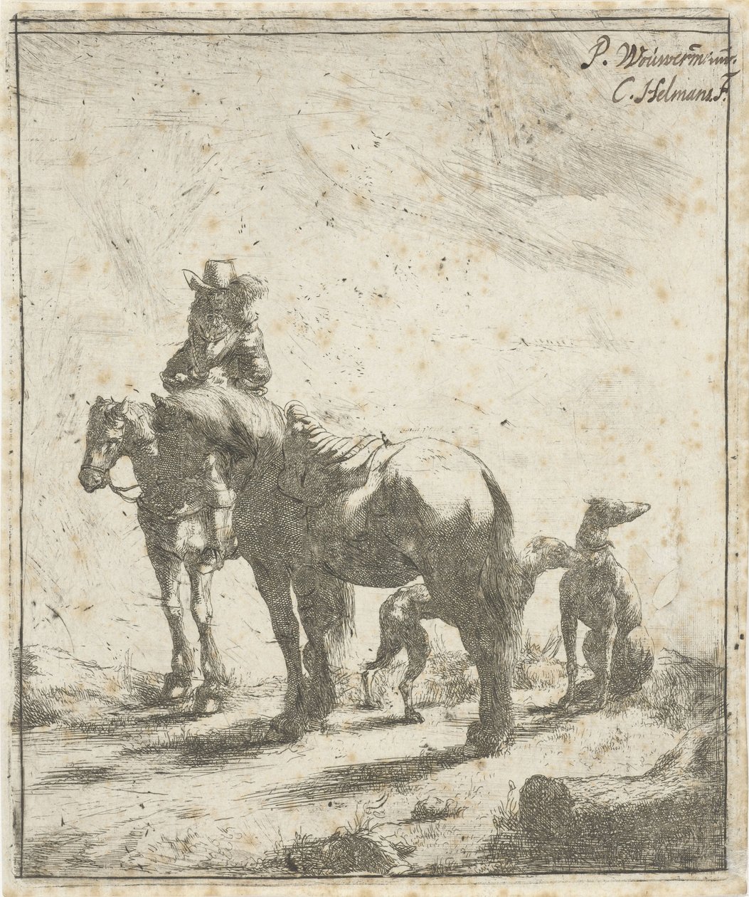 Rider with Two Horses and Two Dogs by Cornelis A. Hellemans