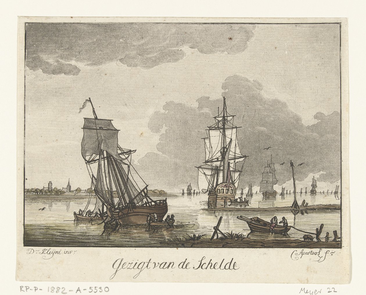 View of the Scheldt with Sailing Ships, View of the Scheldt (title on object) by Cornelis Apostool