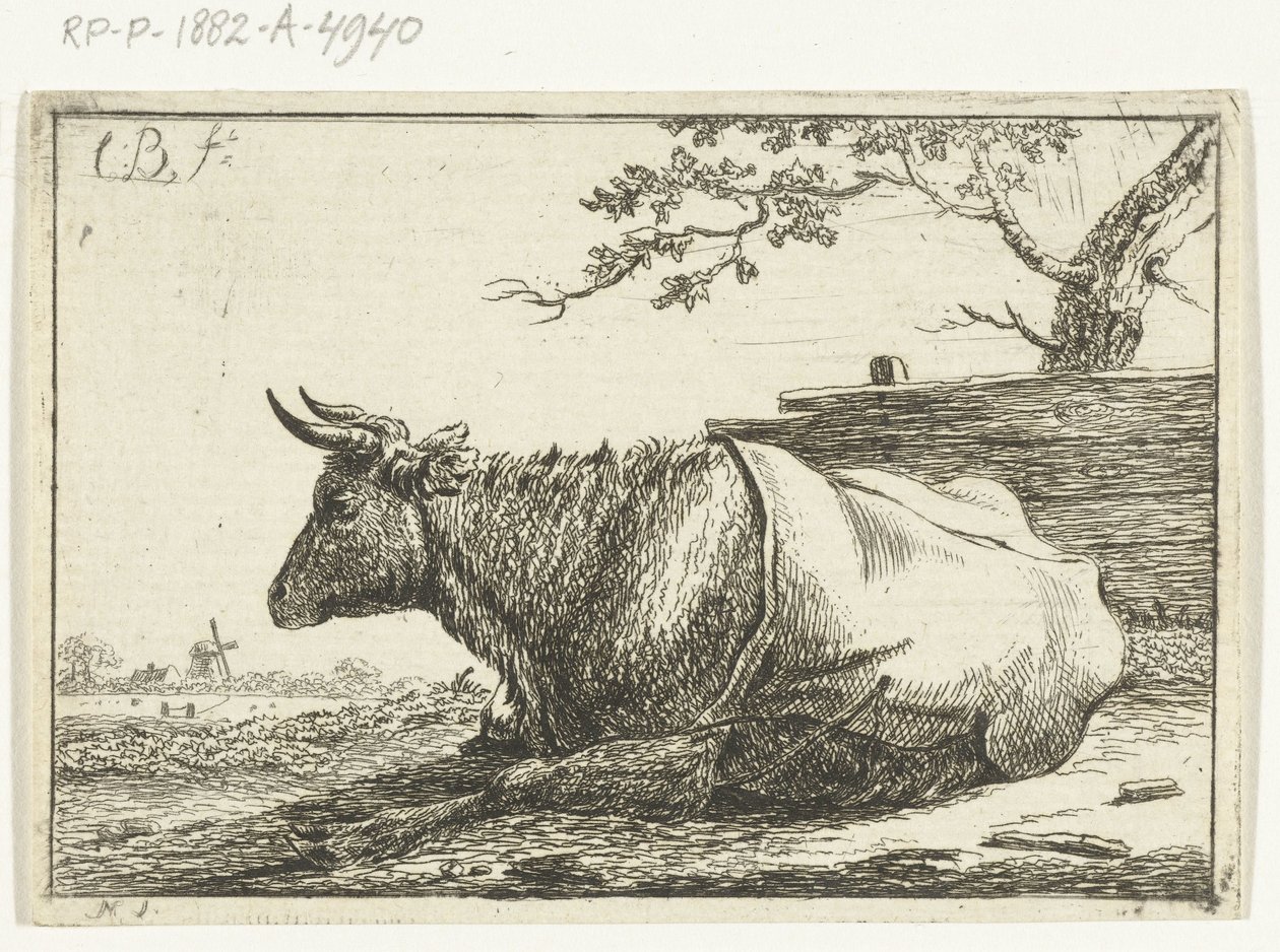Landscape with a Lying Cow with a Blanket on its Back by Cornelis  Bisschop