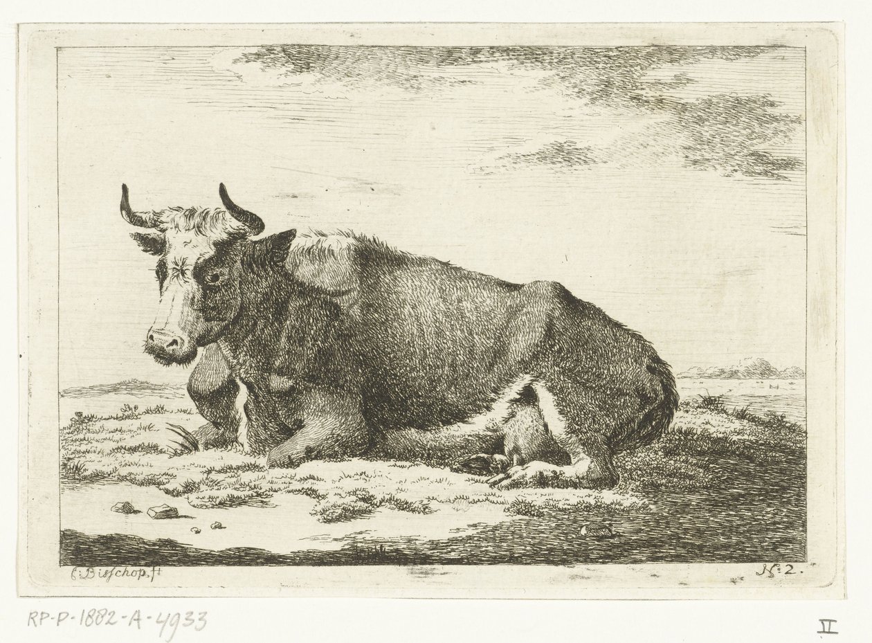 Landscape with Lying Horned Cow by Cornelis  Bisschop
