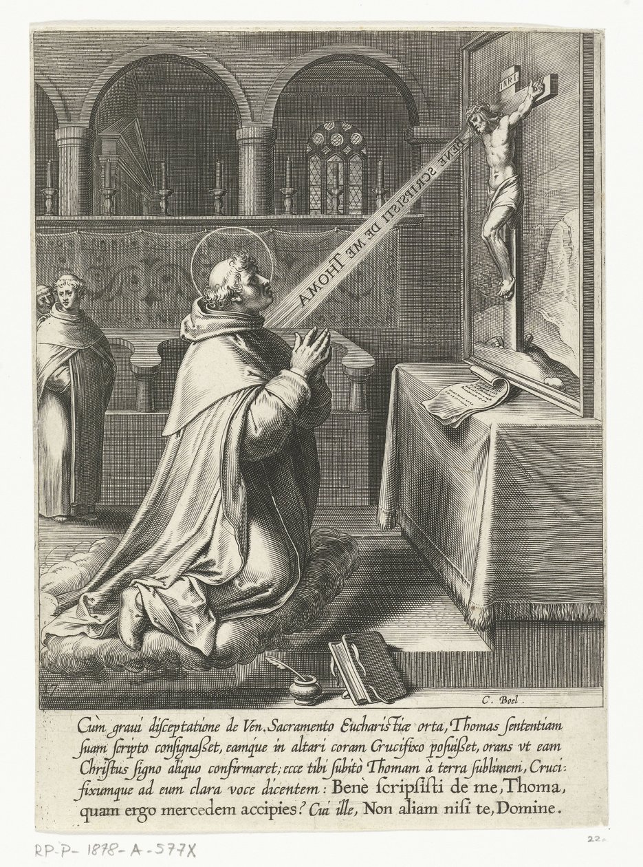 Saint Thomas Aquinas Speaking with a Crucifix by Cornelis Boel