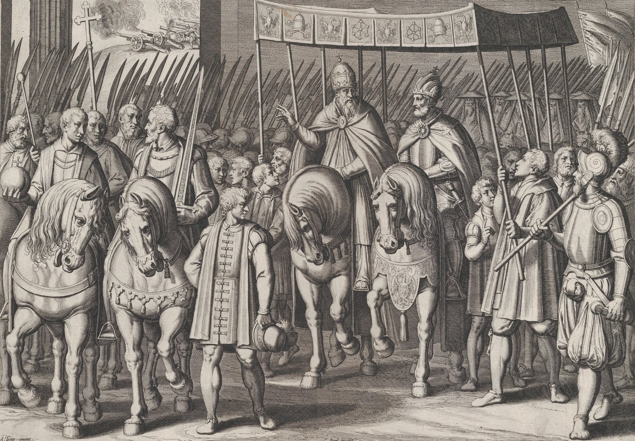 Plate 3: Charles V Crowned Emperor entering Rome with the Pope, from the Triumphs of Charles, 1614 by Cornelis Boel