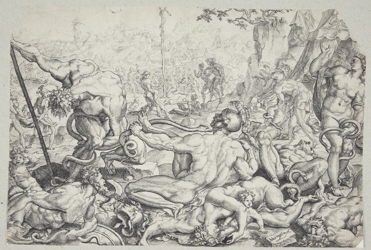 The Brazen Serpent and the Scourge of Fiery Serpents by Cornelis Bos
