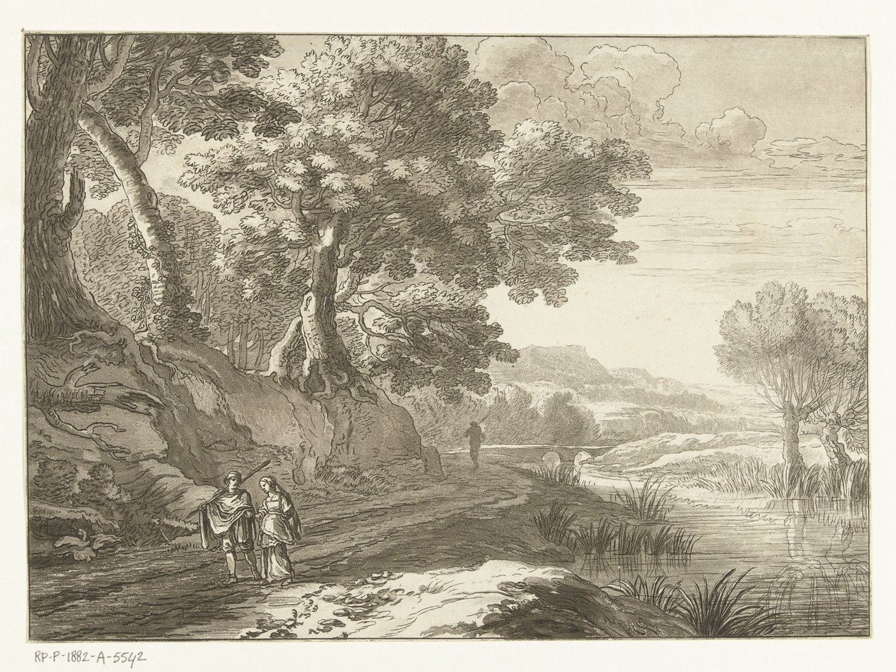 Italianate Landscape with Three Walkers by Cornelis Brouwer