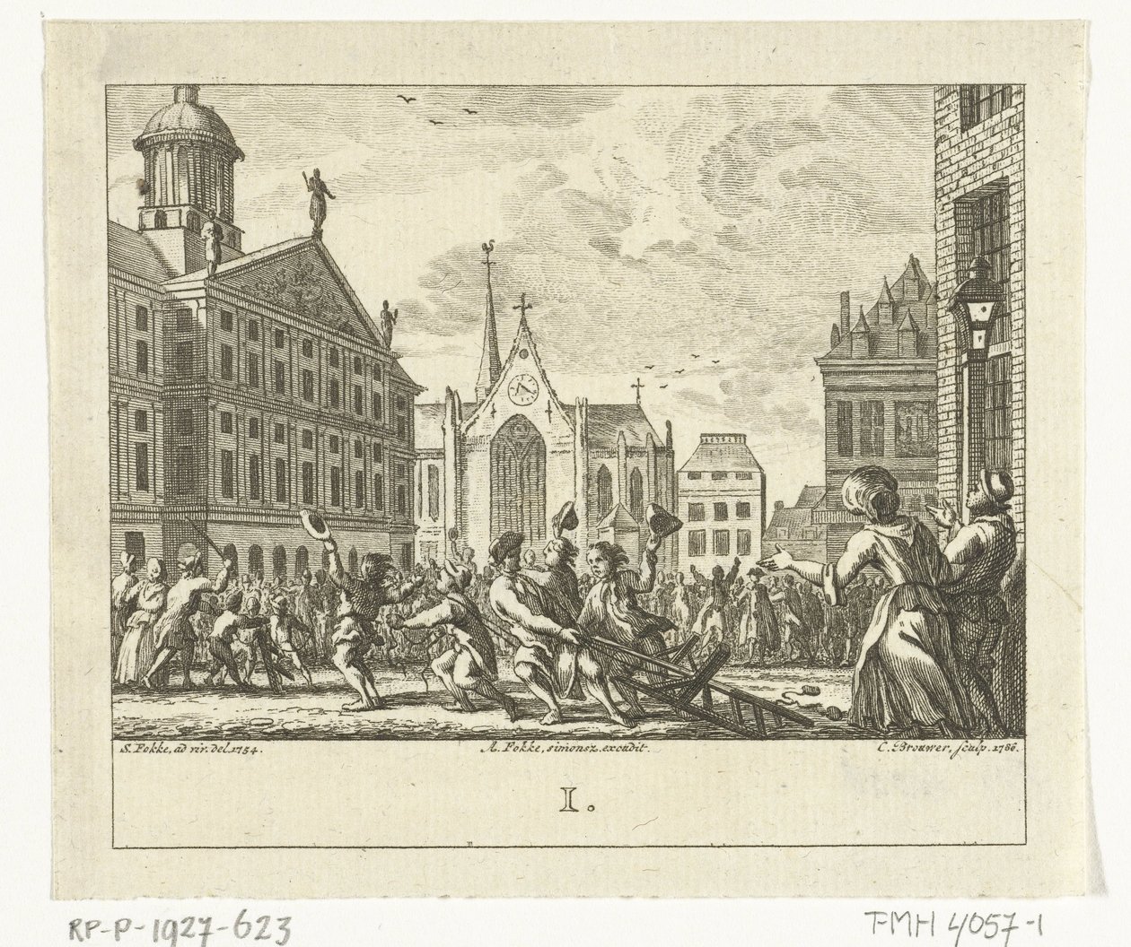 Uprising at the Funeral of Daniël Raap on the Dam in Amsterdam in 1754 by Cornelis Brouwer