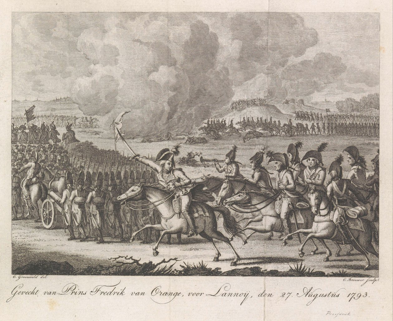Prince William George Frederick in the Battle of Lannoy, 1793 (Battle of Prince Frederick of Orange, at Lannoy, August 27, 1793) by Cornelis Brouwer
