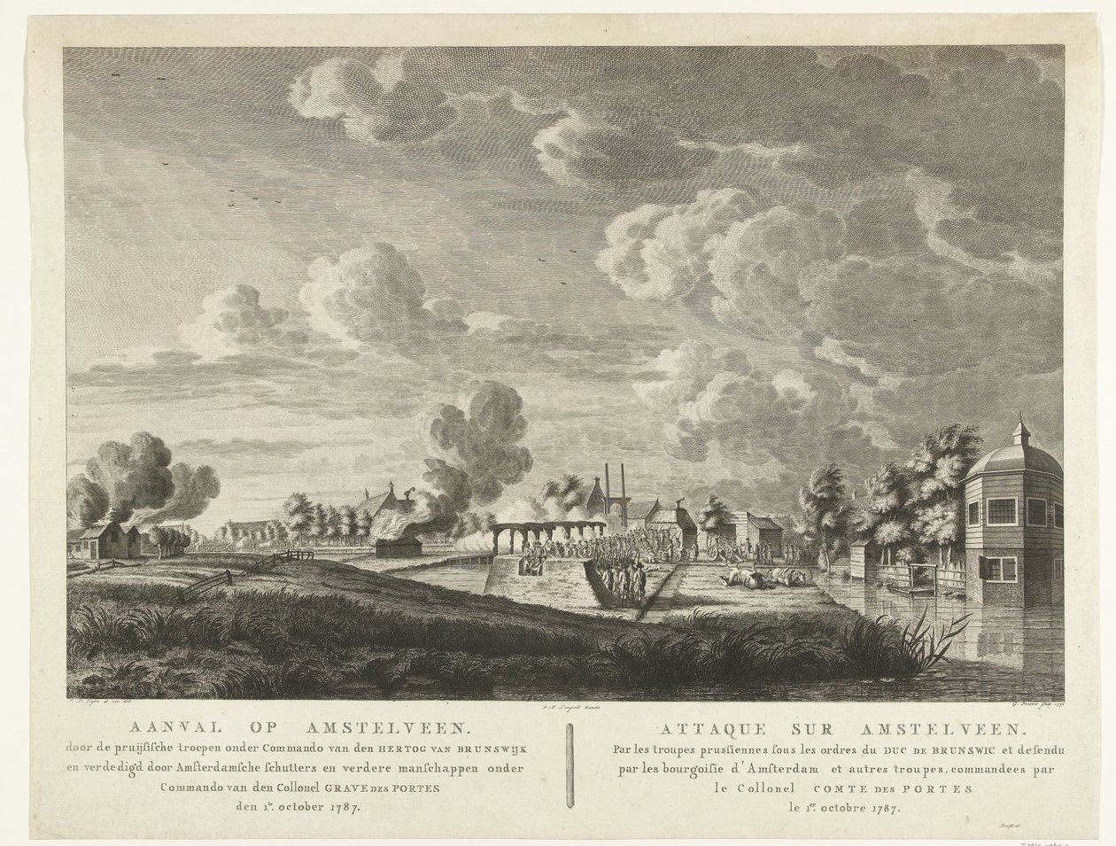 Prussian Troops Attack Amstelveen Defended by Amsterdam Militia on October 1, 1787 Attack on Amstelveen ... October 1, 1787 (title on object) by Cornelis Brouwer