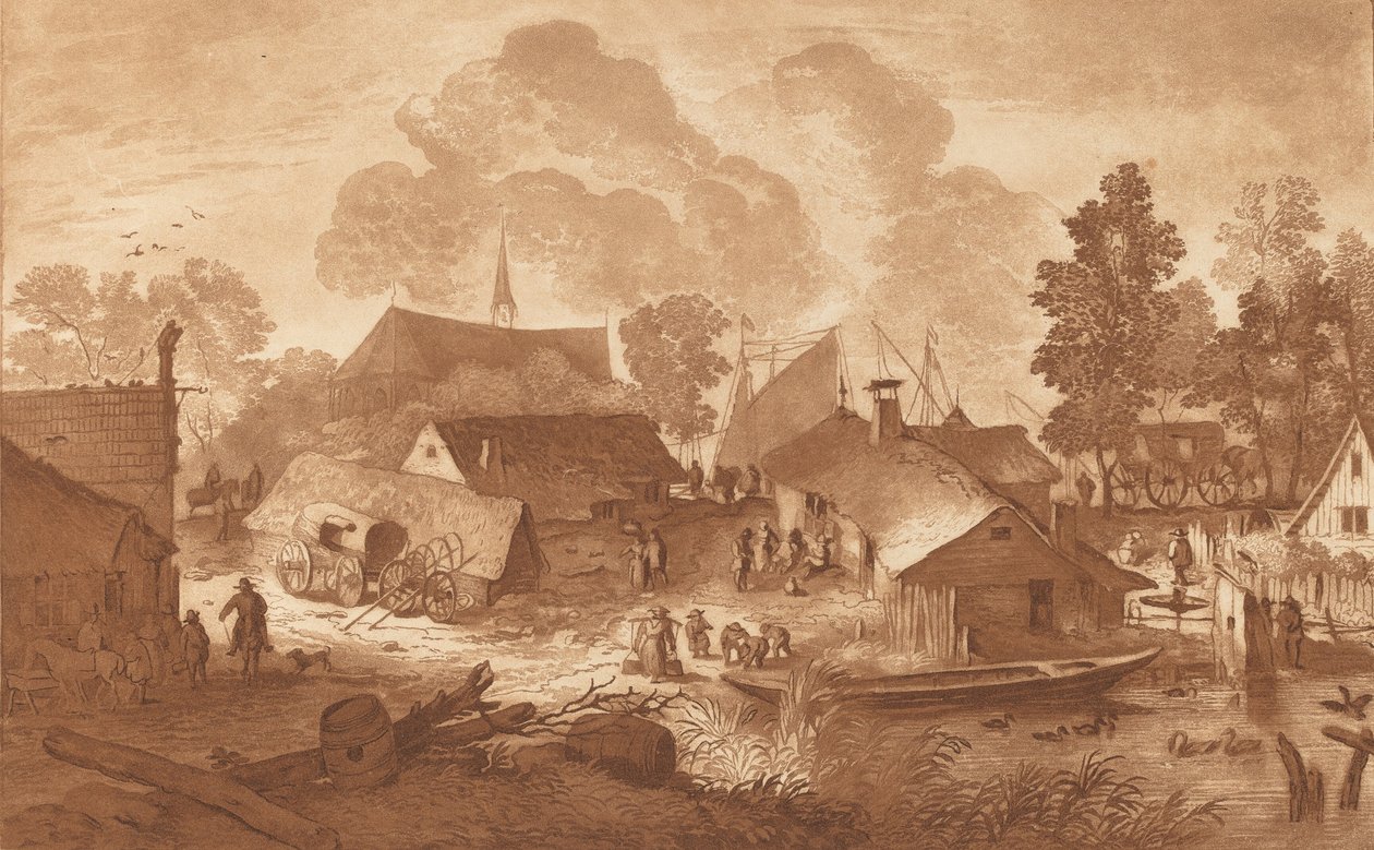 Village with Pond by Cornelis Brouwer