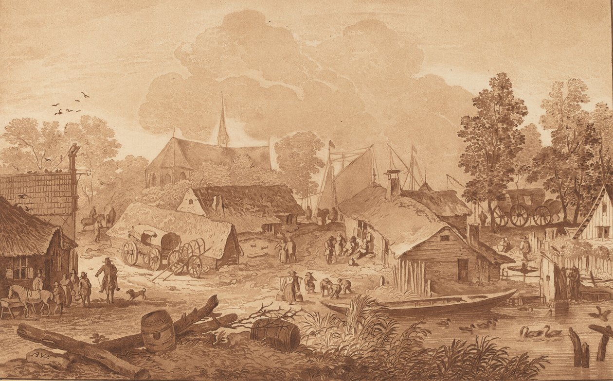 Village with Pond by Cornelis Brouwer