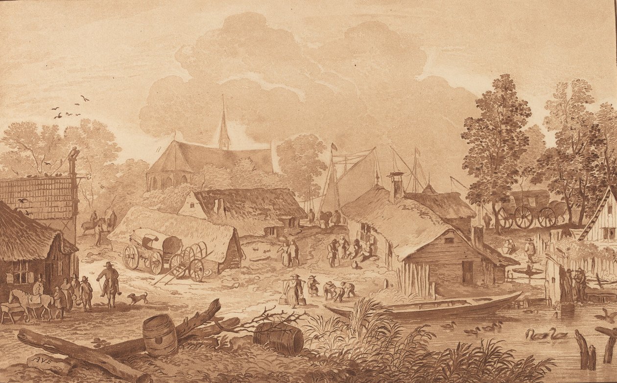 Village with Pond by Cornelis Brouwer