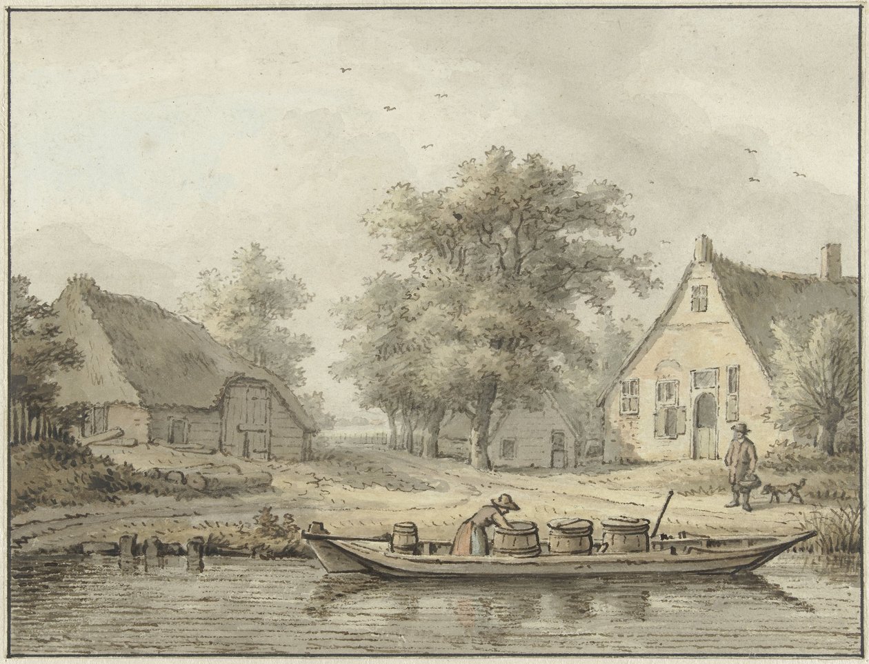 Landscape with Moored Boat with Barrels by Cornelis Buys