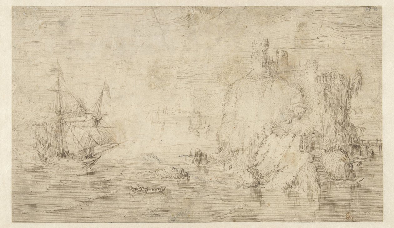 Seascape with a Ship near an Island by Cornelis Claesz van Wieringen (attributed to)