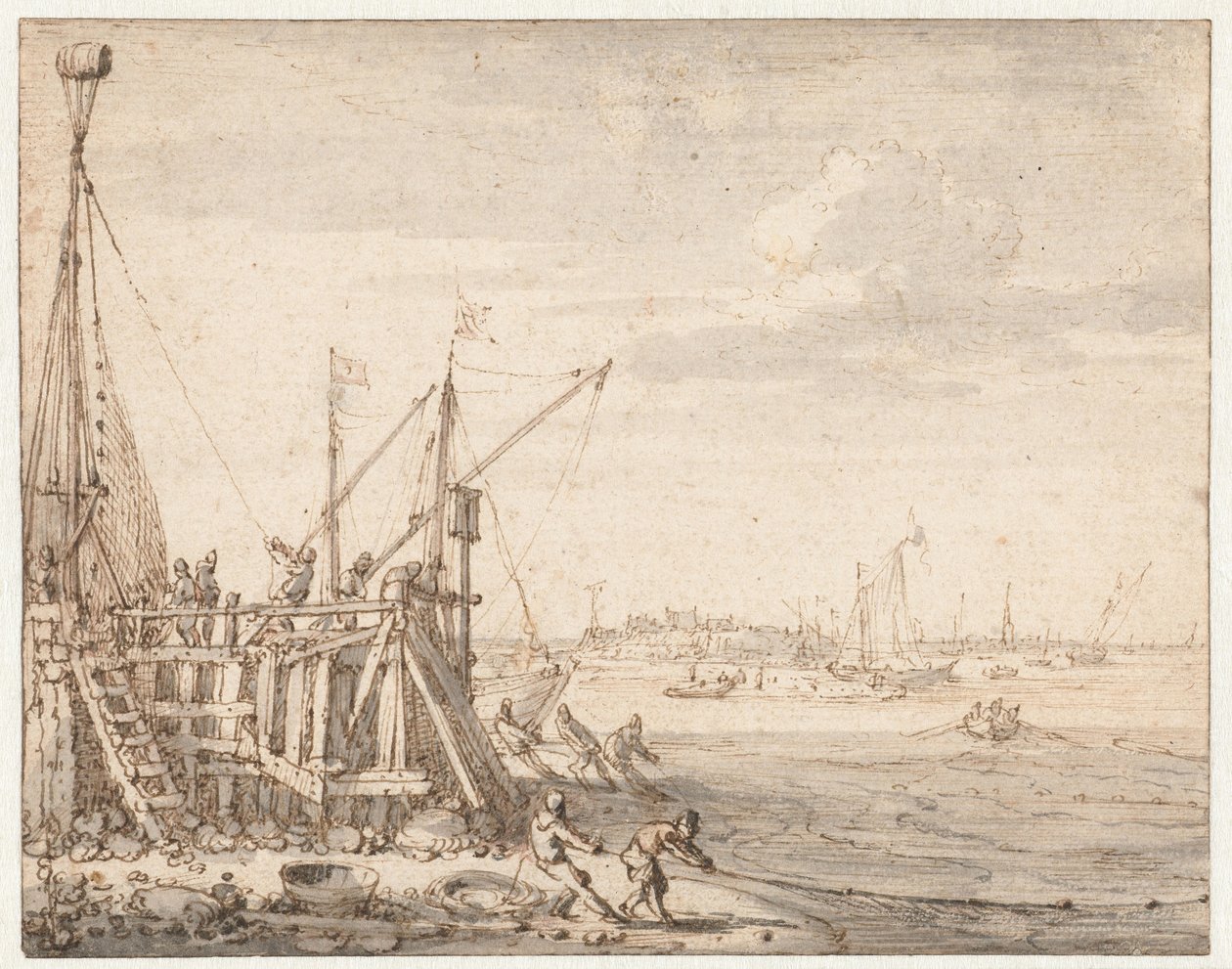 Harbor Head with Fishermen Hauling in Their Nets by Cornelis Claesz  van Wieringen