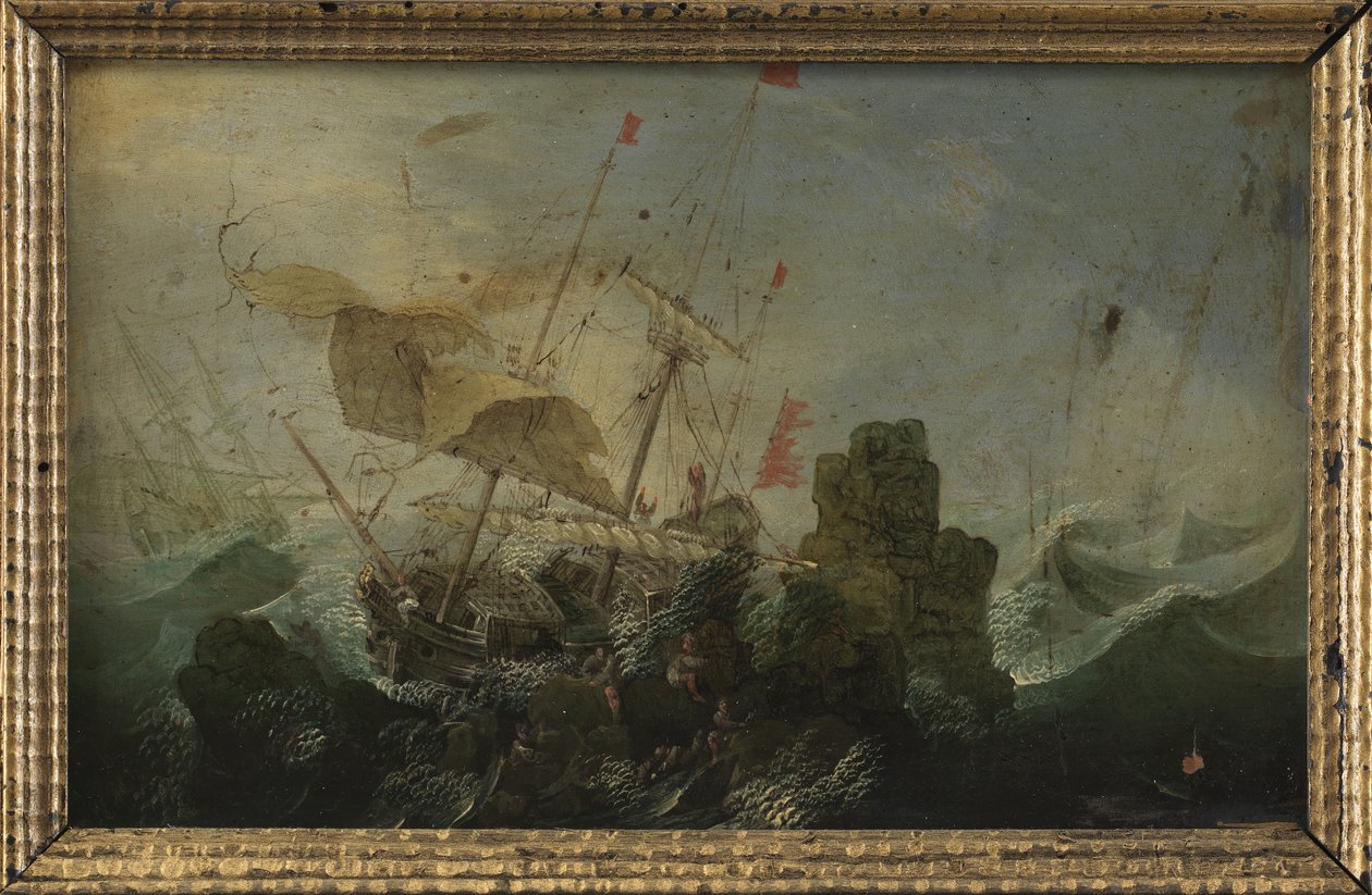 Shipwreck Against a Rock by Cornelis Claesz  van Wieringen