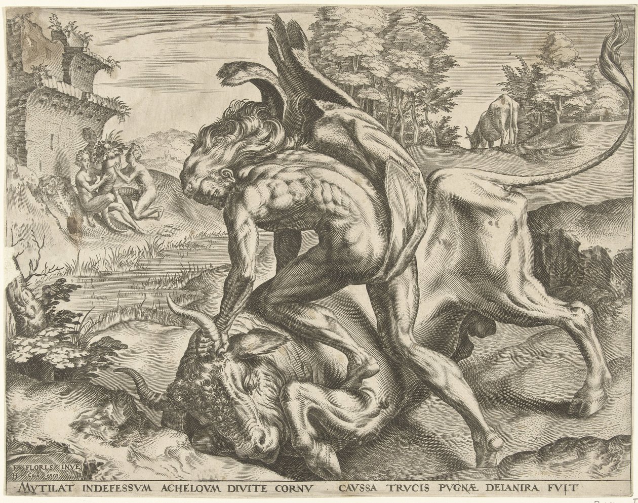 Hercules Wrestling with Achelous by Cornelis Cort
