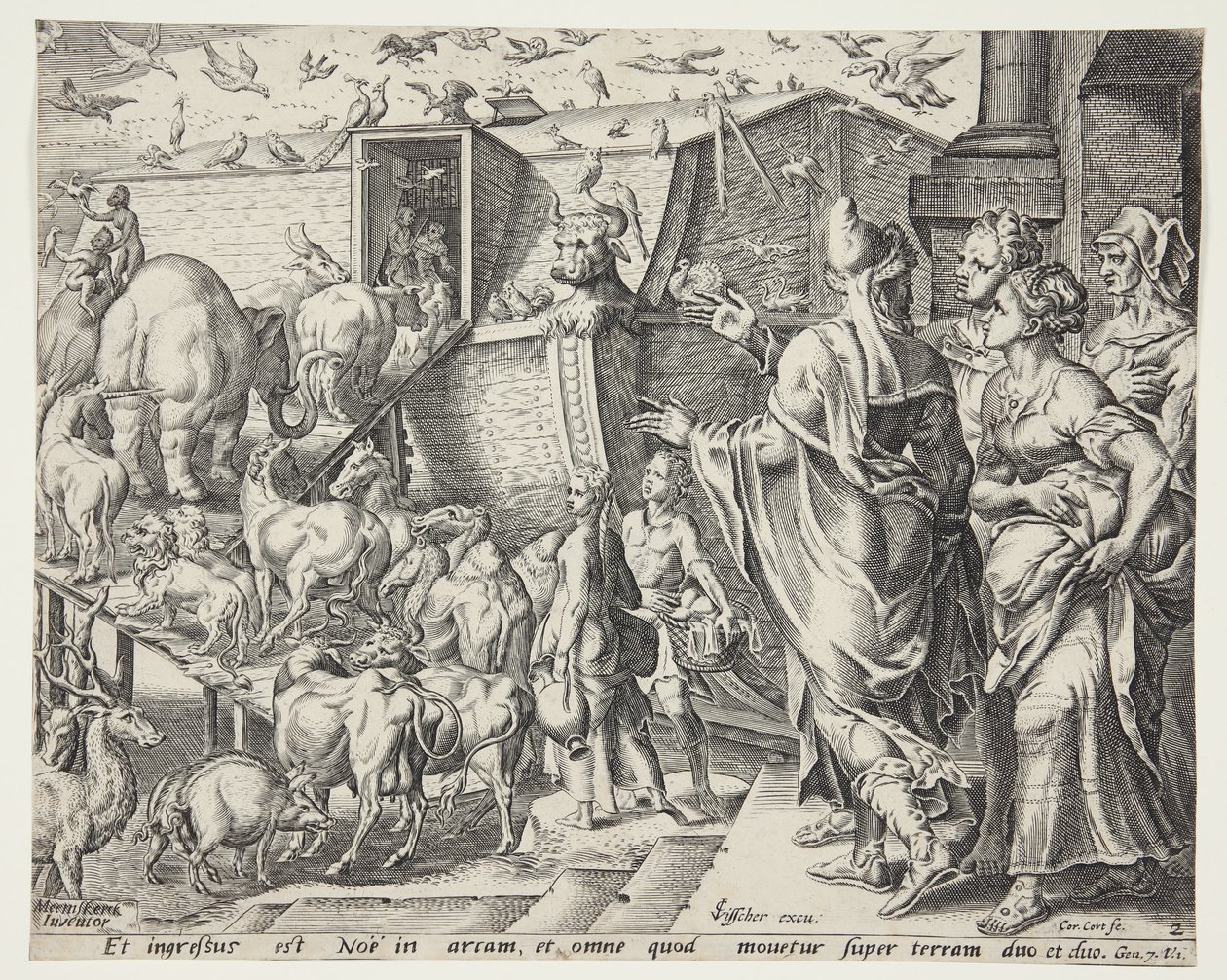 Noah, His Family and the Animals Boarding the Ark by Cornelis Cort