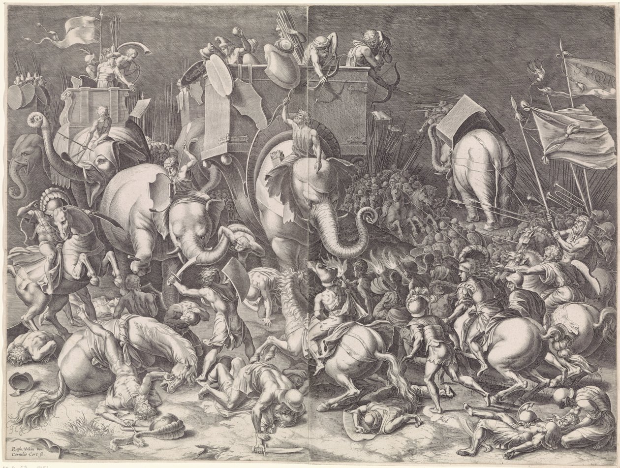 Battle of Zama between Scipio and Hannibal at Night by Cornelis Cort