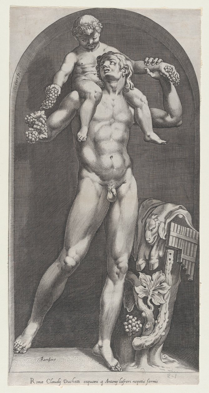 Speculum Romanae Magnificentiae: Bacchus on the Shoulders of a Satyr by Cornelis Cort