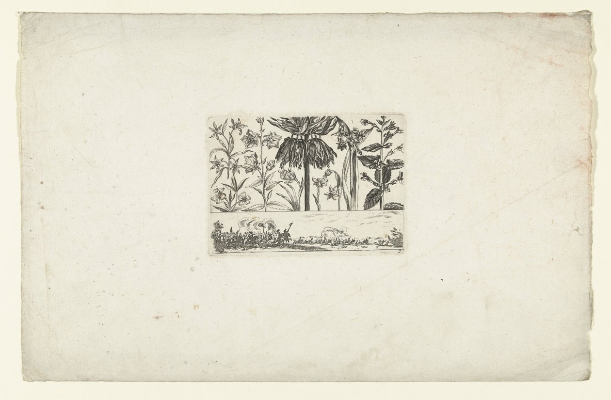 Row of Flowers Above Landscape (series title) by Cornelis Danckerts (I)