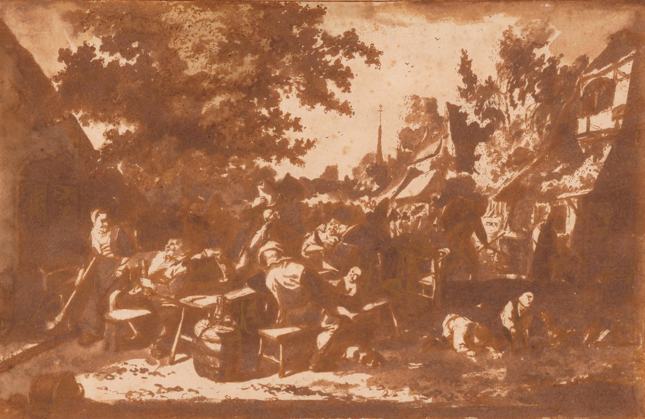 A Village Street with Drinking Peasants by Cornelis Dusart