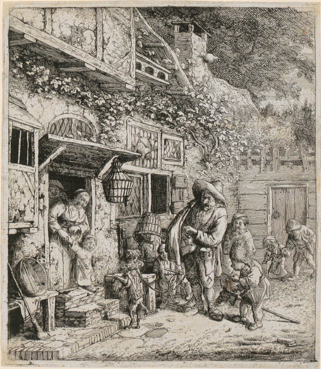 Hurdy-Gurdy Player with His Dancing Dog by Cornelis Dusart