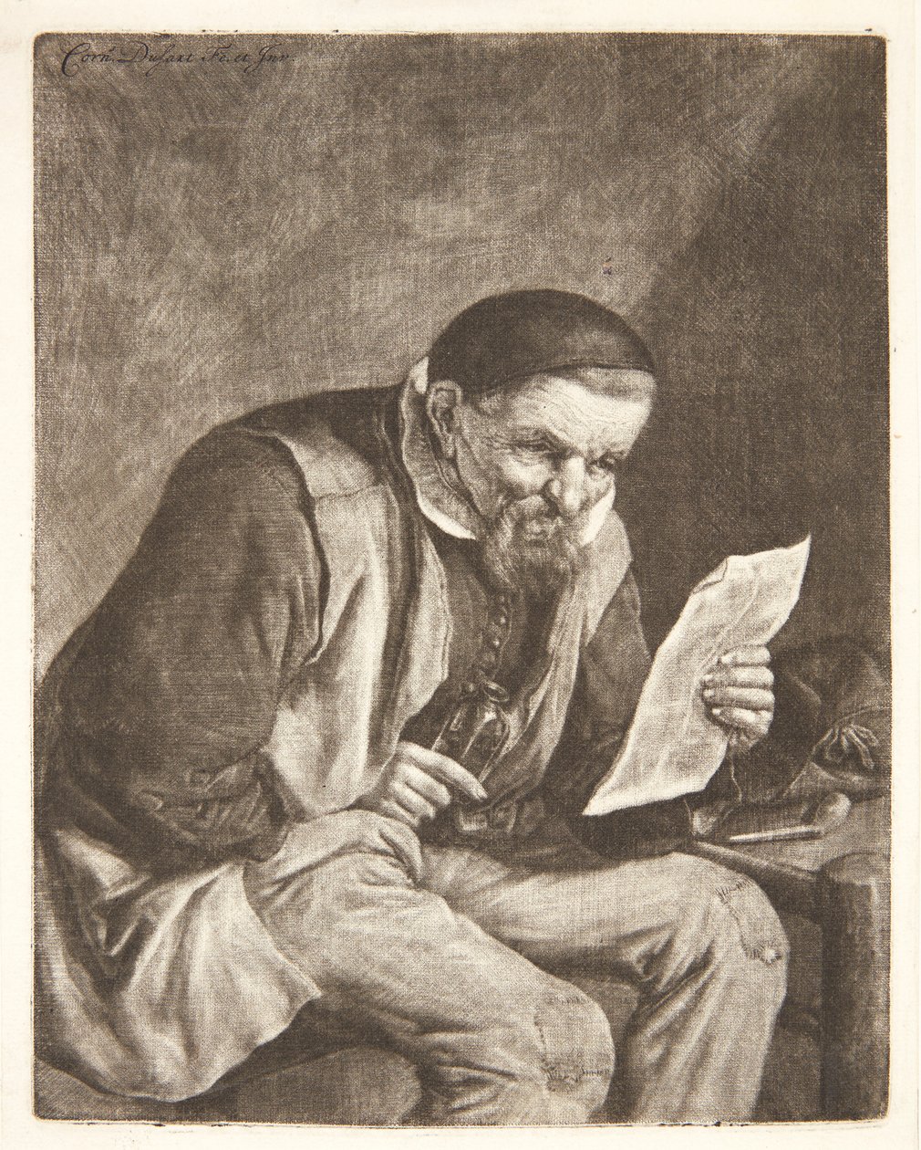 Seated Farmer Reading a Letter by Cornelis Dusart