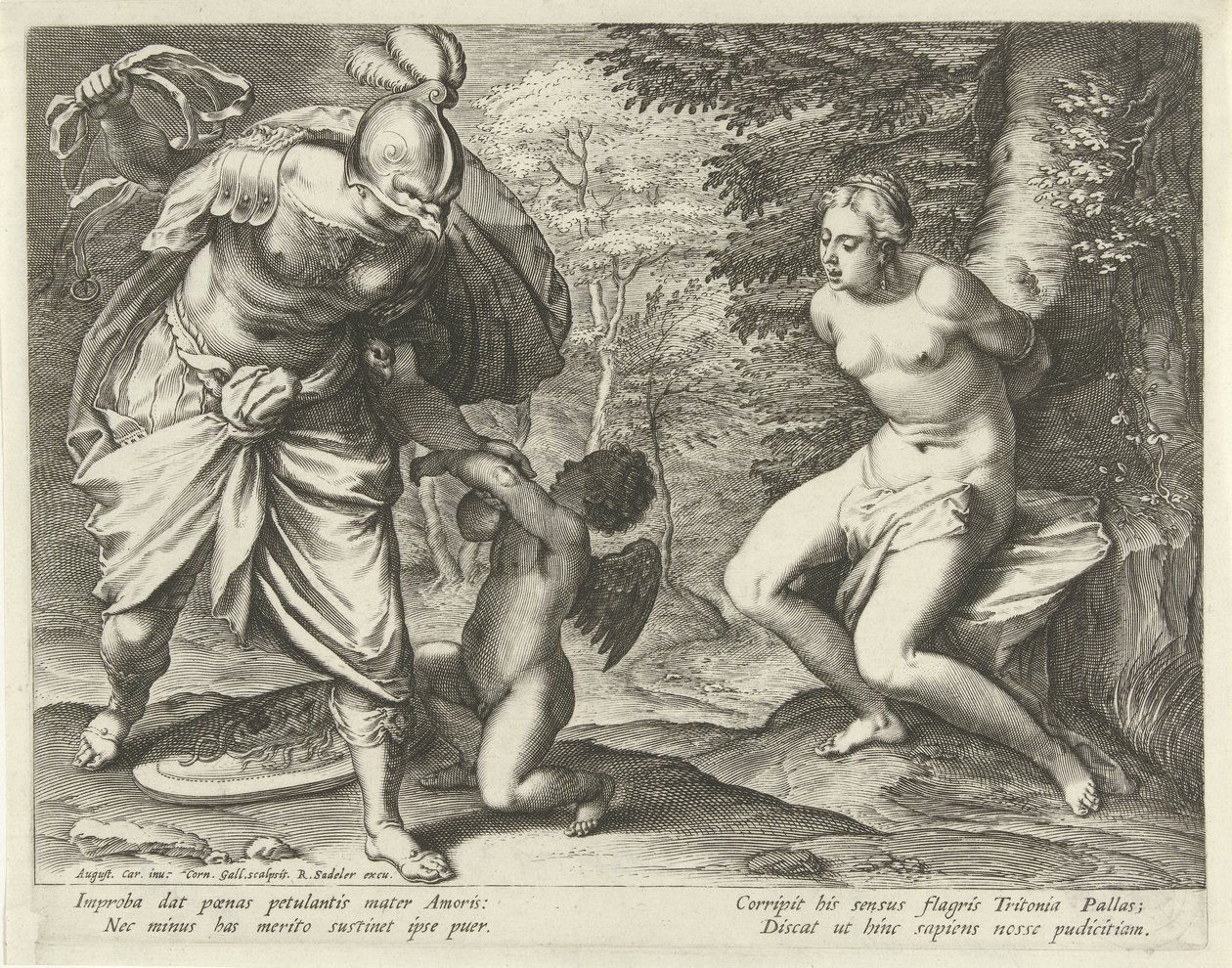 Venus Bound to a Tree and Cupid Punished by Minerva by Cornelis Galle (I)