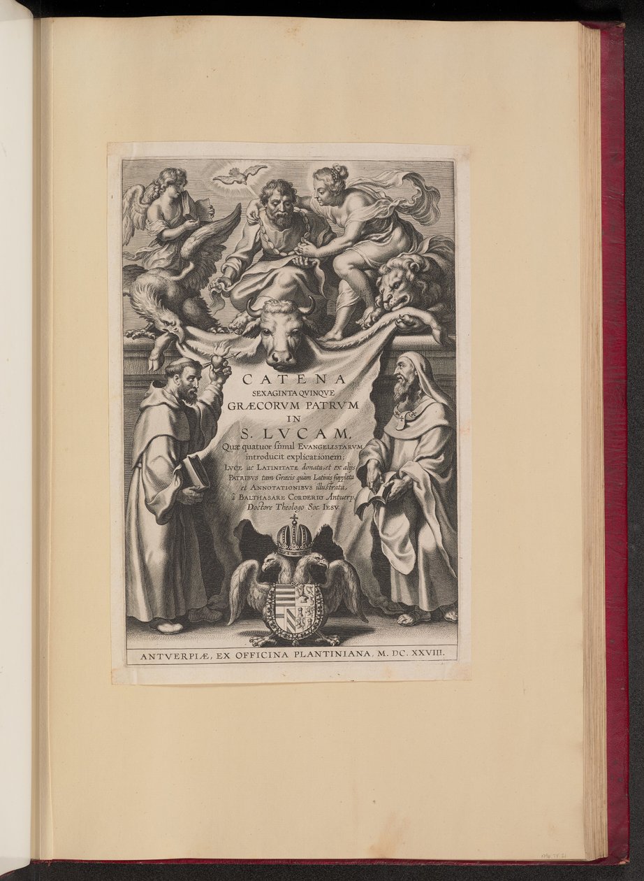 Title Page for Balthasar Cordier, Catena Sexaginta Quinque Graecorum Patrum in S. Lucam by Cornelis Galle I after Sir Peter Paul Rubens