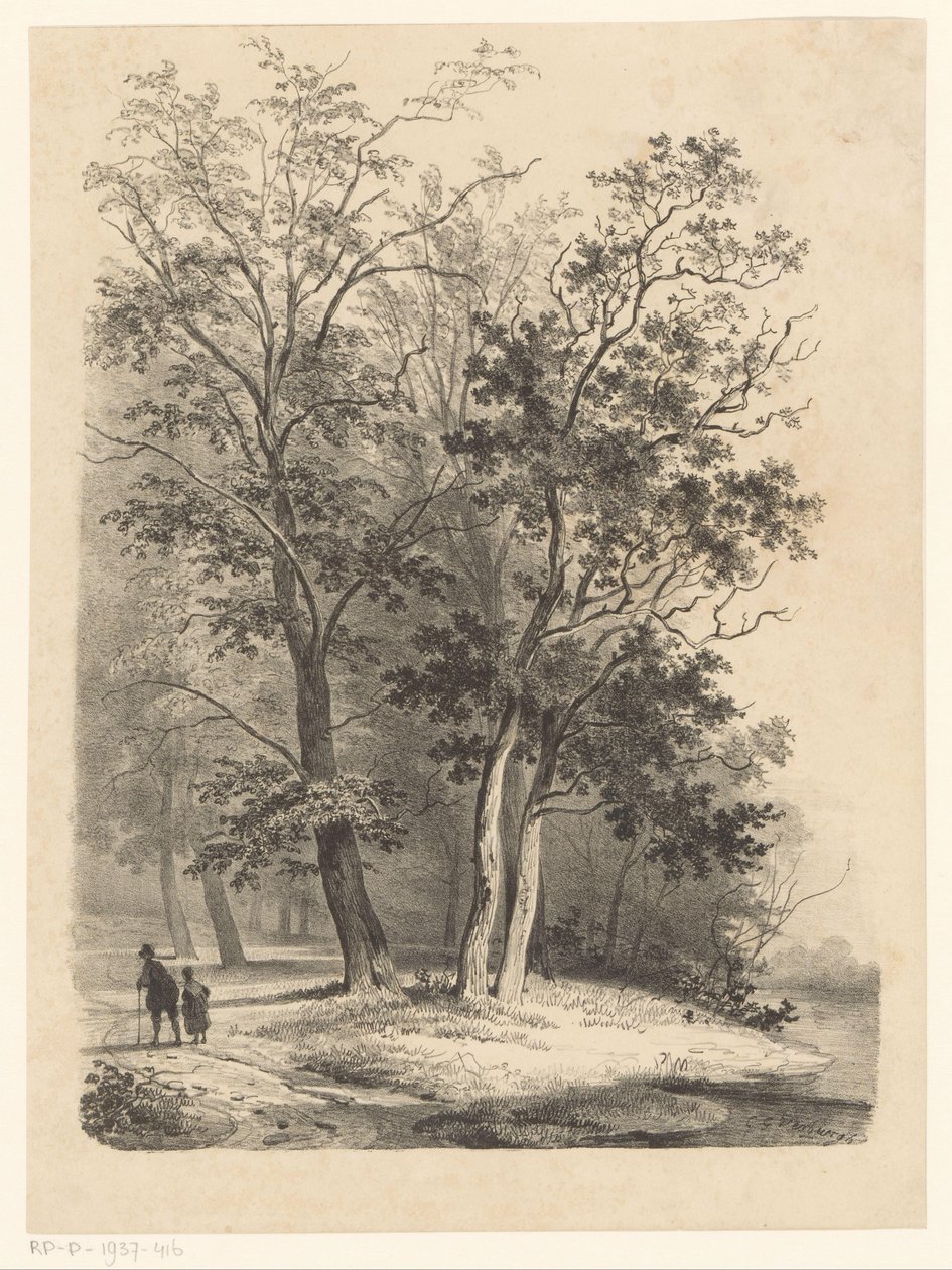Two Figures Walking in a Forest by Cornelis Gerrit Verburgh