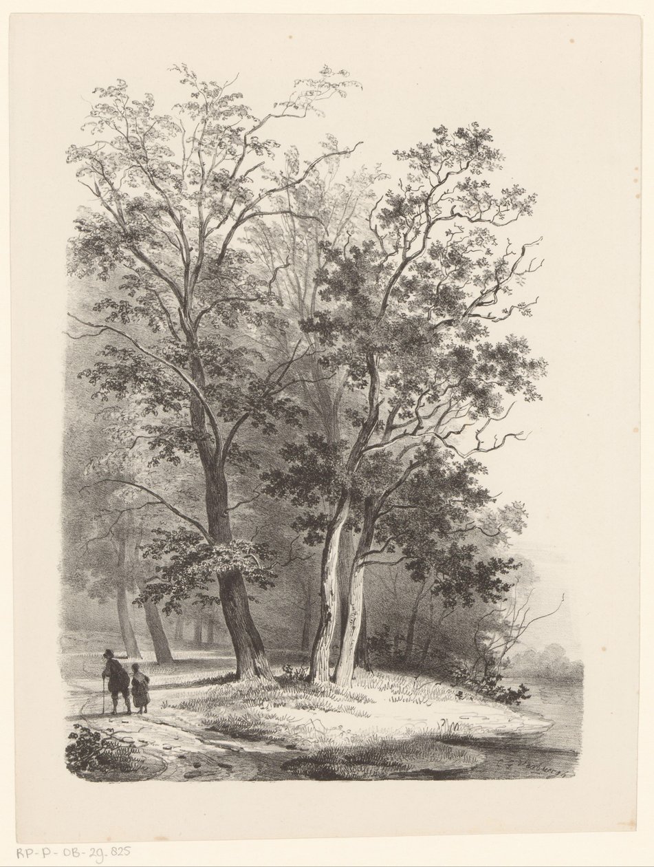 Two Figures Walking in a Forest by Cornelis Gerrit Verburgh