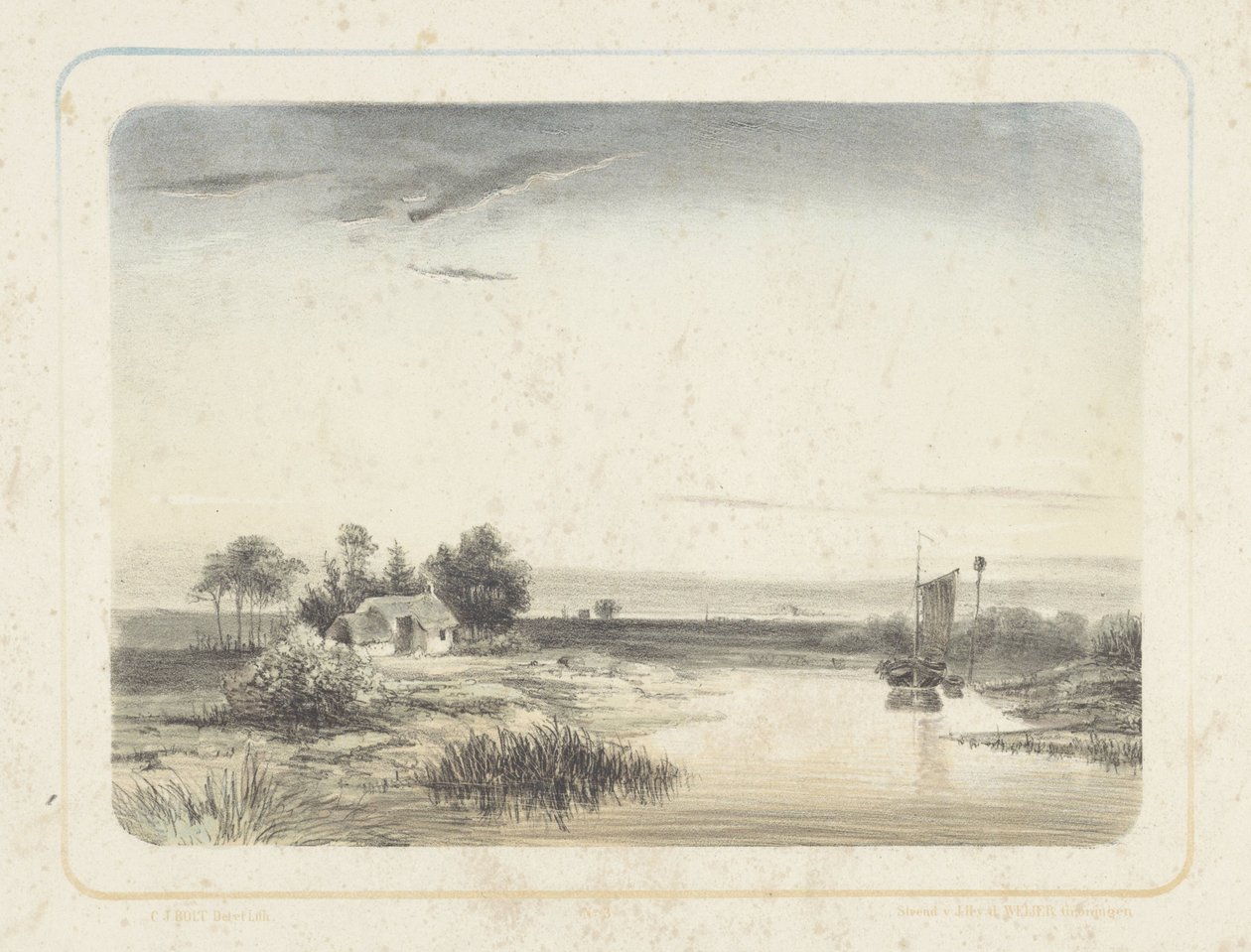 River Landscape with House and Sailboat (Six Landscapes) by Cornelis Jan Bolt