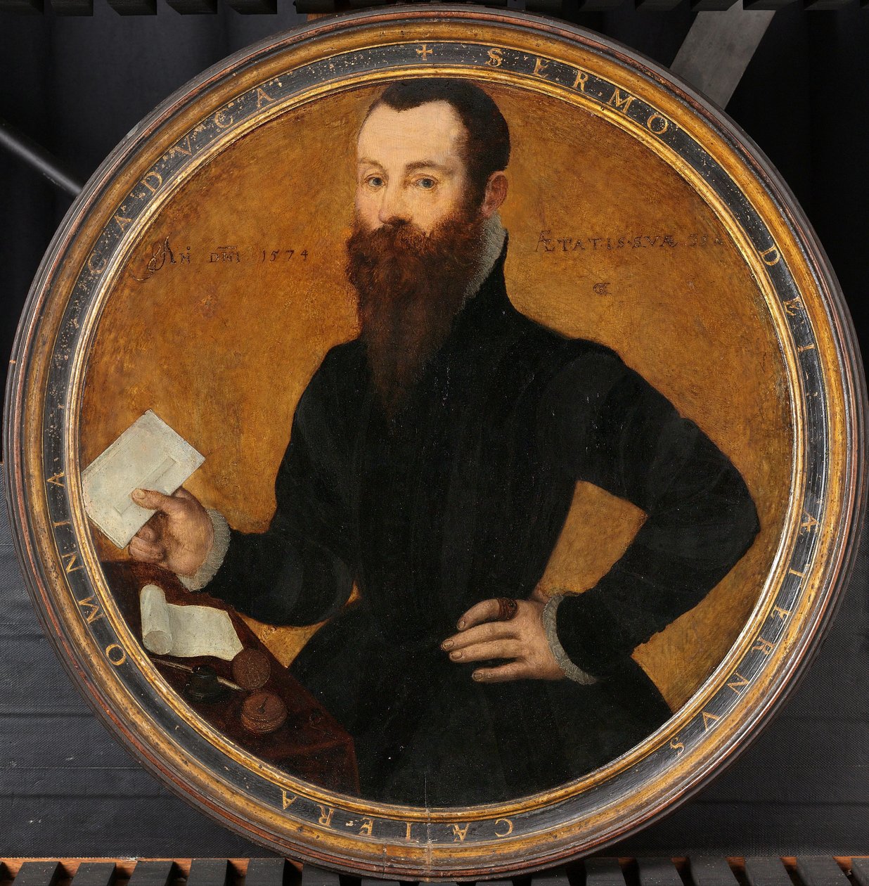 Portrait of Adam Wachendorff, with a Putto Blowing Bubbles (detail) by Cornelis Ketel