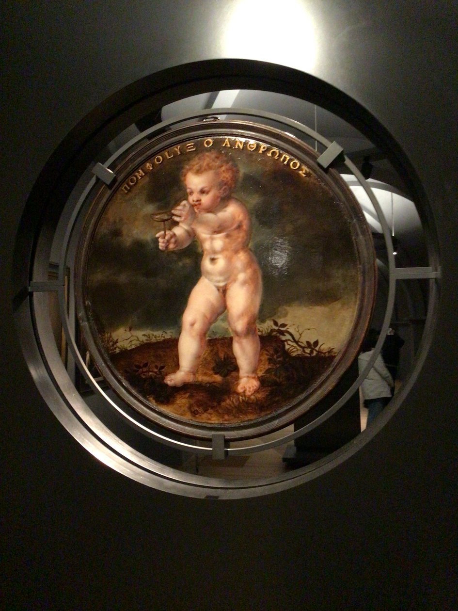 Portrait of Adam Wachendorff, with a Putto Blowing Bubbles by Cornelis Ketel