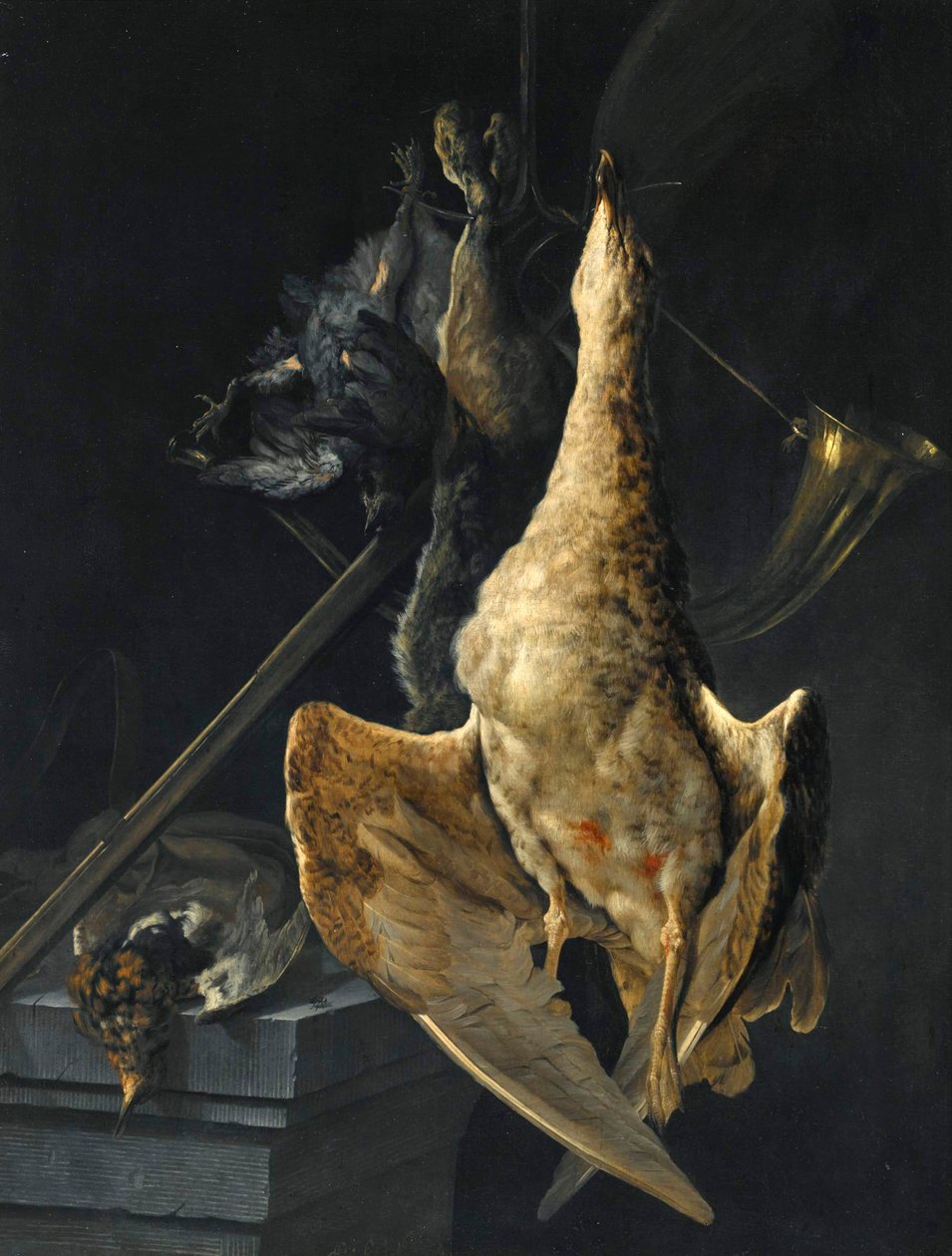 Hunting Still Life with a Goose, a Hare, a Hunting Horn, a Shotgun and Other Game by Cornelis Lelienbergh