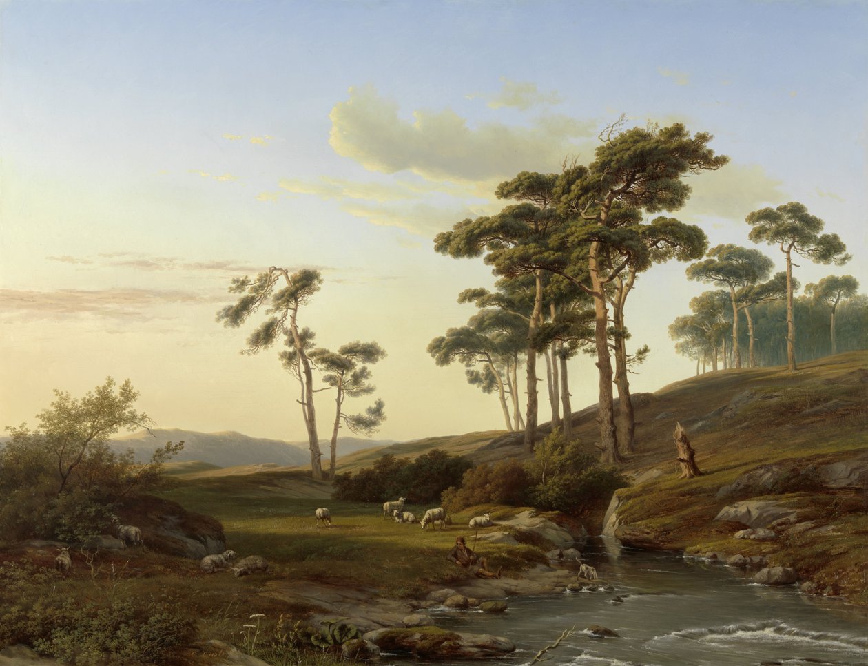 Evening Mood with Shepherd by Cornelis Lieste (signed by artist)
