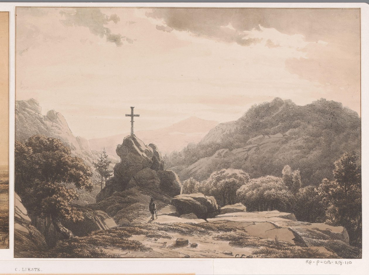 Mountain Landscape with Cross on a Rock by Cornelis Lieste