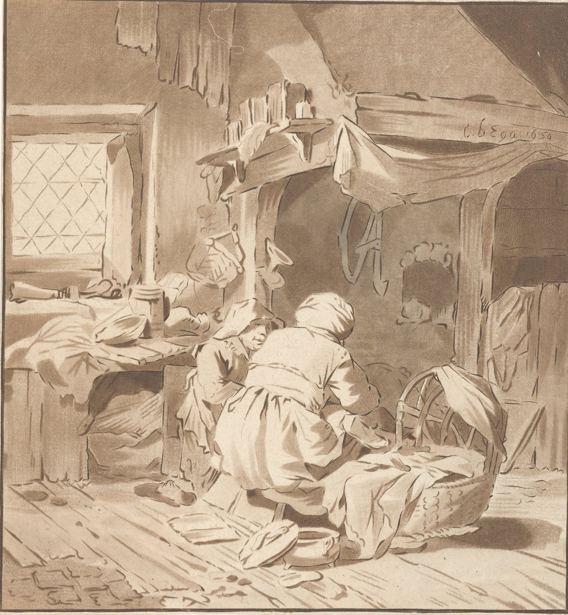Peasant Interior with Two Women by Cornelis Ploos van Amstel (signed by artist)
