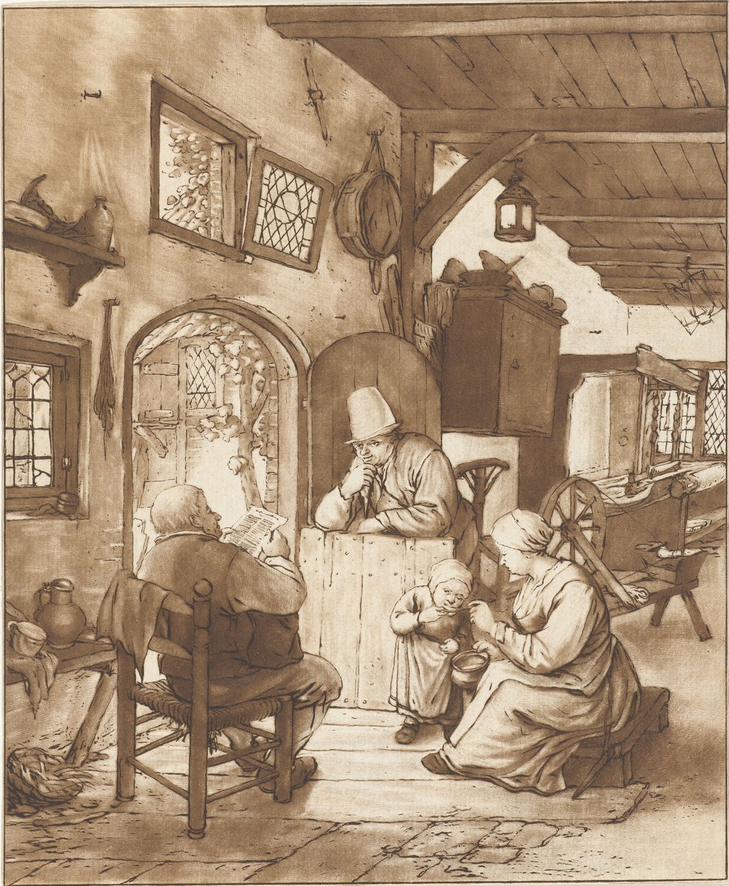 Newspaper Reader in Interior by Cornelis Ploos van Amstel (signed by artist)