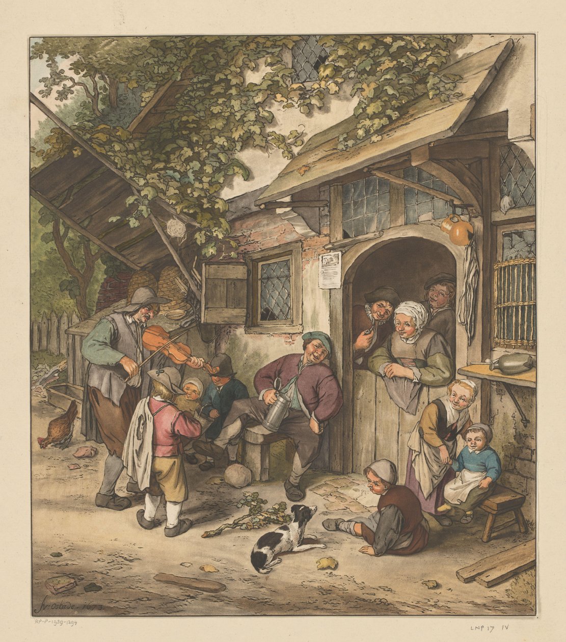 Violinist in Front of an Inn by Cornelis Ploos van Amstel (signed by artist)