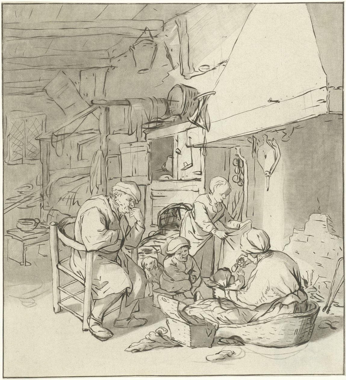 Peasant Family by the Fireplace by Cornelis Ploos van Amstel