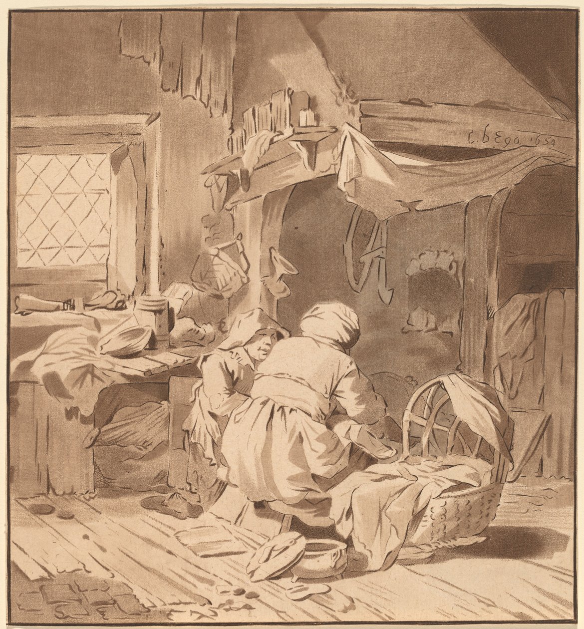 Interior of a Peasant House with Two Women by Cornelis Ploos van Amstel