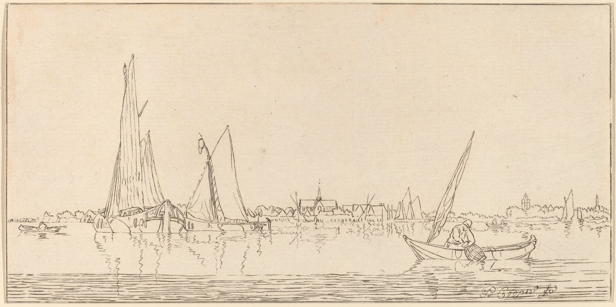 River with Town by Cornelis Ploos van Amstel