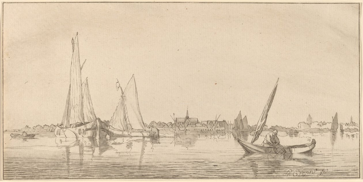 River with Town by Cornelis Ploos van Amstel