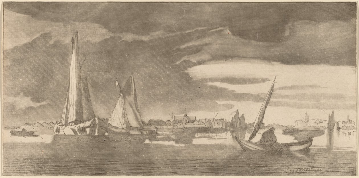 River with Town by Cornelis Ploos van Amstel
