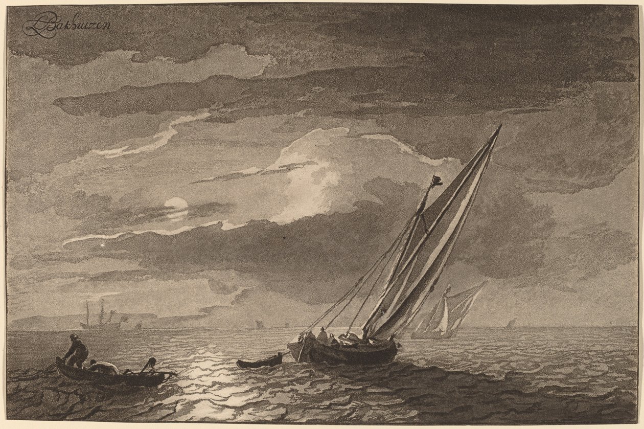 Seascape with Full Moon by Cornelis Ploos van Amstel