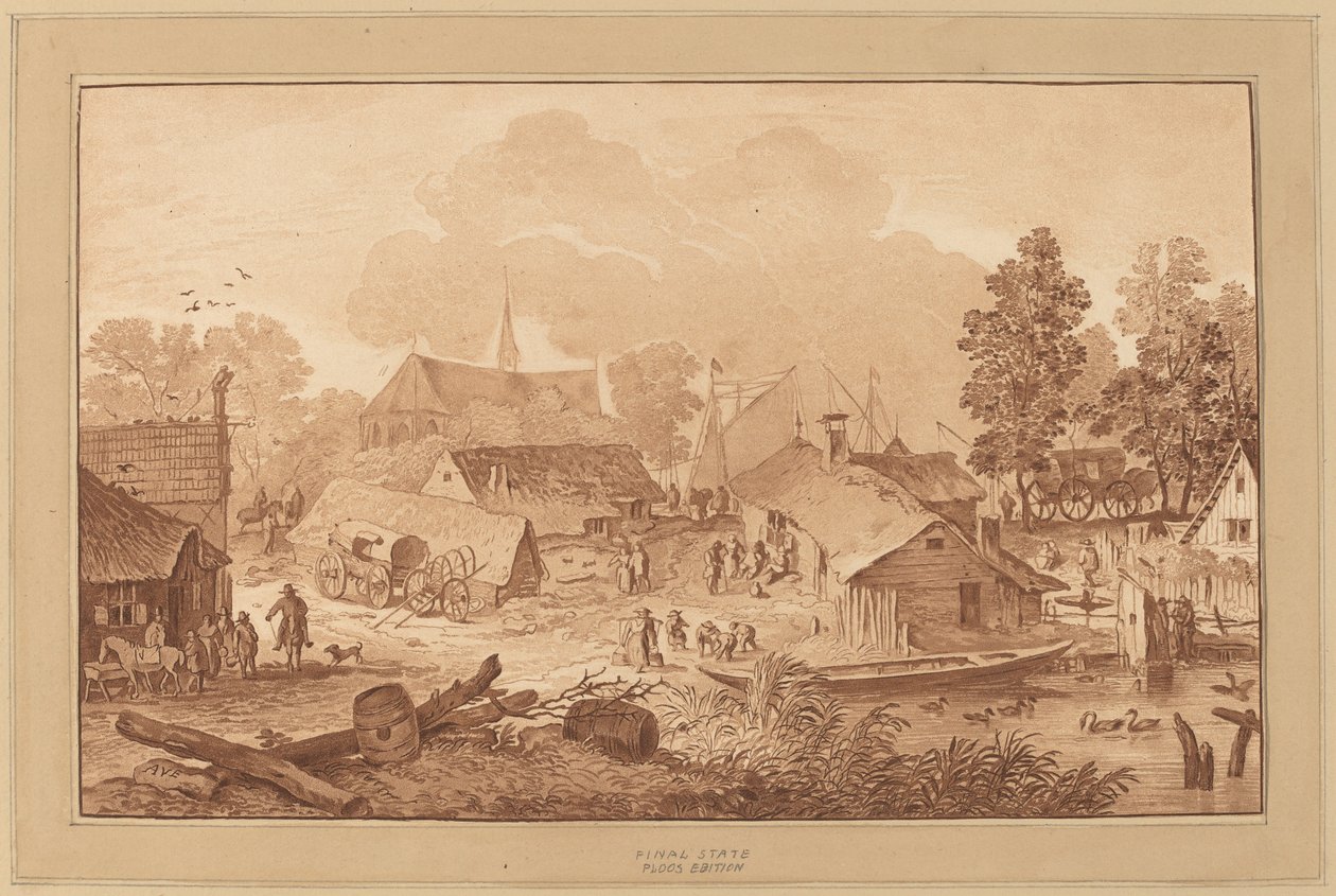 Village with Pond by Cornelis Ploos van Amstel