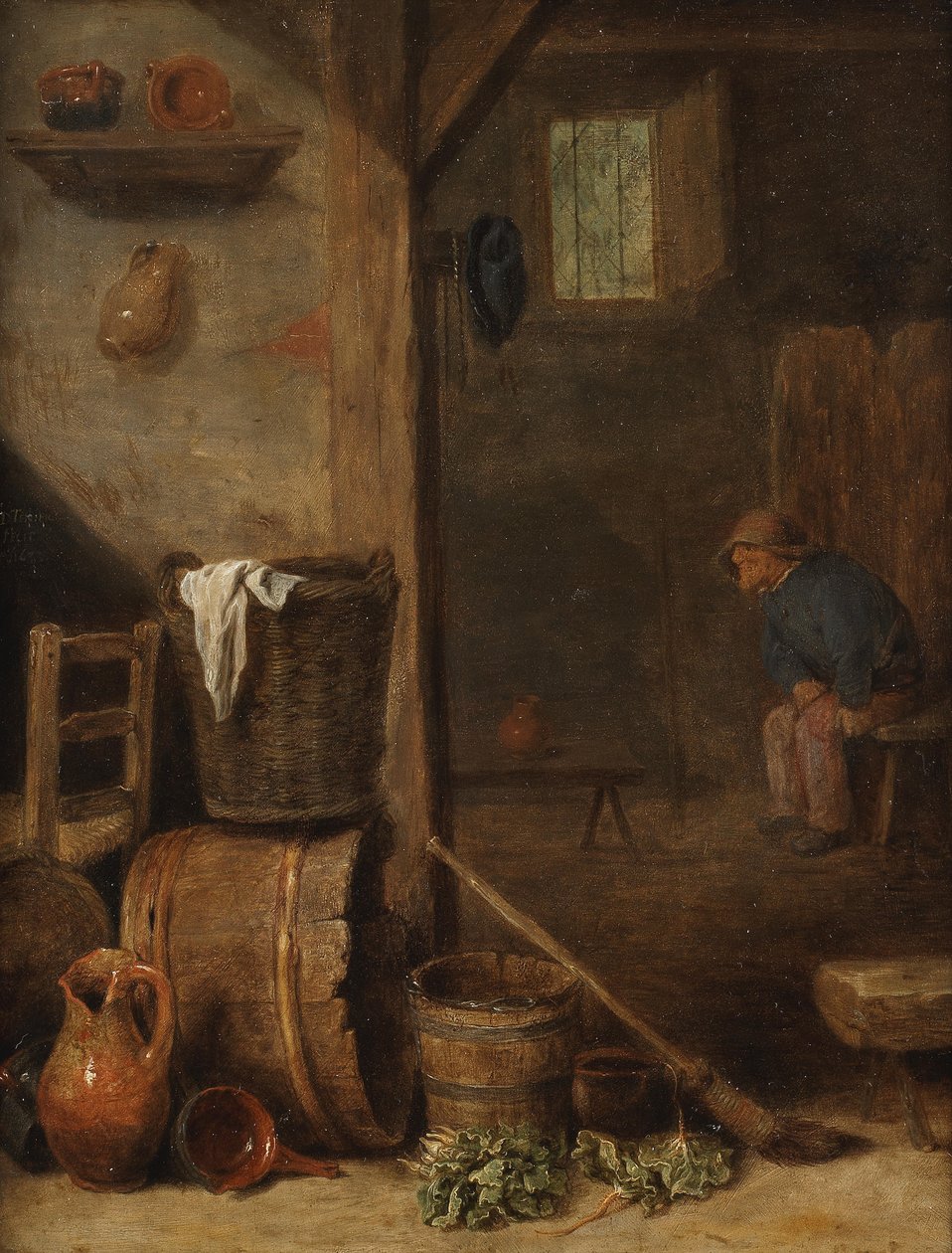 A Kitchen Interior with a Figure Seated in the Adjoining Room by Cornelis Saftleven