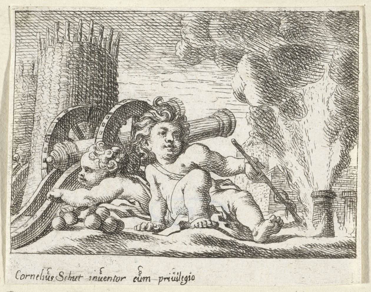 Two Children with Cannons by Cornelis Schut (I)